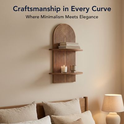 Image showing  Dark Walnut Boho Arched Lunar Ledges 2-Tier Floating Wall Shelf