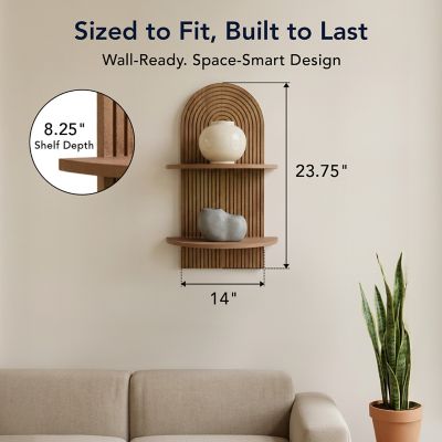 Image showing  Dark Walnut Boho Arched Lunar Ledges 2-Tier Floating Wall Shelf