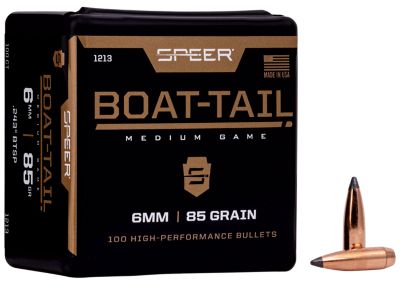Speer Ammo 6mm 85-Grain Jacketed Soft Point Boat Tail Reloading Rifle Bullets, 100 Rounds