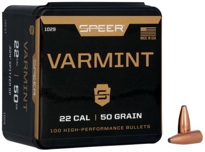 Speer Ammo Varmint .22 Caliber 50-Grain Jacketed Soft Point Reloading Rifle Bullets, 100 Rounds