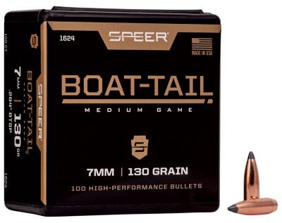 Speer Ammo 7mm 130-Grain Jacketed Soft Point Boat Tail Reloading Rifle Bullets, 100 Rounds