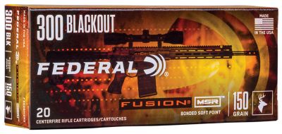Federal Fusion MSR .300 AAC Blackout 150-Grain Bonded Soft Point Rifle Ammunition, 20 Rounds