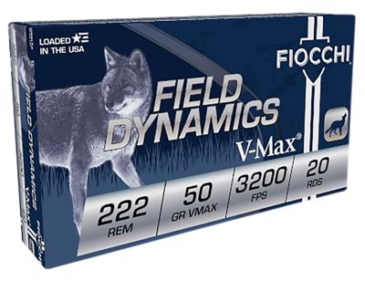 Fiocchi Field Dynamics .222 Remington 50-Grain Hornady V Max Rifle Ammunition, 20 Rounds