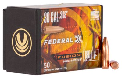 Federal Fusion Component .30 Caliber 180-Grain Fusion Soft Point Reloading Rifle Bullets, 50 Rounds