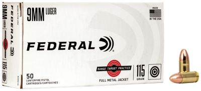 Federal Range & Target 9mm Luger 115-Grain Full Metal Jacket Handgun Ammunition, 50 Rounds