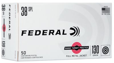 Federal Range & Target .38 Special 130-Grain Full Metal Jacket Handgun Ammunition, 50 Rounds