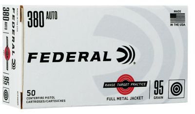 Federal Range & Target .380 ACP 95-Grain Full Metal Jacket Handgun Ammunition, 50 Rounds