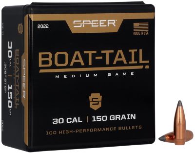 Speer Ammo .30 Caliber 150-Grain Jacketed Soft Point Boat Tail Reloading Rifle Bullets, 100 Rounds