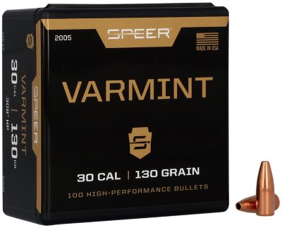 Speer Ammo Varmint .30 Caliber 130-Grain Jacketed Hollow Point Reloading Rifle Bullets, 100 Rounds
