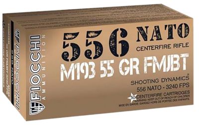 Fiocchi 5.56x45mm NATO 55-Grain Full Metal Jacket Boat Tail Rifle Ammunition, 50 Rounds