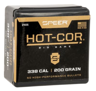 Speer Ammo Hot-Cor .338 Caliber 200-Grain Spitzer Soft Point Reloading Rifle Bullets, 50 Rounds