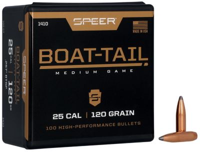 Speer Ammo .25 Caliber 120-Grain Jacketed Soft Point Boat Tail Reloading Rifle Bullets, 100 Rounds