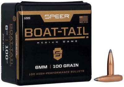 Speer Ammo 6mm 100-Grain Jacketed Soft Point Boat Tail Reloading Rifle Bullets, 100 Rounds