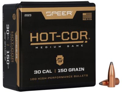 Speer Ammo Hot-Cor .30 Caliber 150-Grain Spitzer Soft Point Reloading Rifle Bullets, 100 Rounds