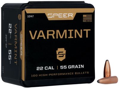 Speer Ammo Varmint .22 Caliber 55-Grain Jacketed Soft Point Reloading Rifle Bullets, 100 Rounds