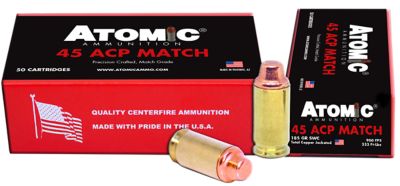 Atomic Ammunition Match Precision Craft .45 ACP 185-Grain Semi Wadcutter Handgun Ammunition, 50 Rounds