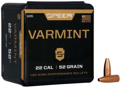 Speer Ammo Varmint .22 Caliber 52-Grain Hollow Point Reloading Rifle Bullets, 100 Rounds