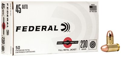Federal Range & Target .45 ACP 230-Grain Full Metal Jacket Handgun Ammunition, 50 Rounds