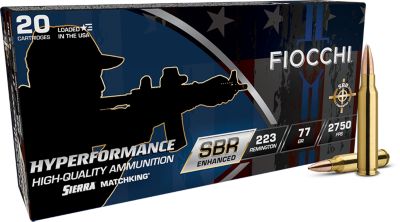 Fiocchi Hyperformance .223 Remington 77-Grain Hollow Point Boat Tail Rifle Ammunition, 20 Rounds