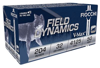 Fiocchi Field Dynamics .204 Ruger 32-Grain Hornady V Max Rifle Ammunition, 50 Rounds