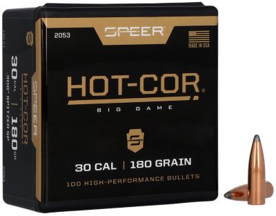 Speer Ammo Hot-Cor .30 Caliber 180-Grain Spitzer Soft Point Reloading Rifle Bullets, 100 Rounds