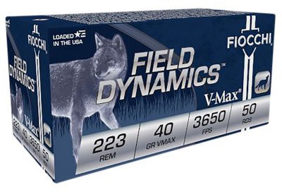 Fiocchi Field Dynamics .223 Remington 40-Grain Hornady V Max Rifle Ammunition, 50 Rounds, 223HVB50