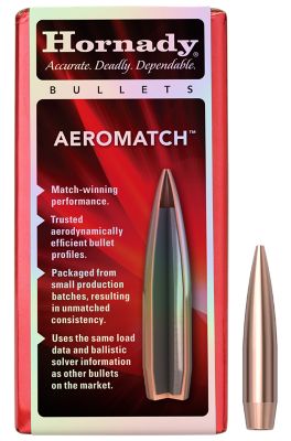 Hornady Aeromatch .30 Caliber 175-Grain Hollow Point Boat Tail Reloading Rifle Bullets, 100 Rounds
