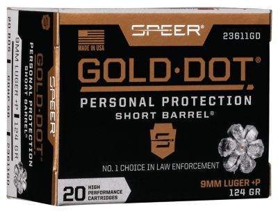 Speer Ammo Gold Dot Personal Protection Short Barrel 9mm Luger 124-Grain Hollow Point Handgun Ammunition, 20 Rounds