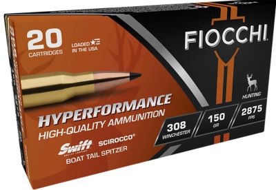 Fiocchi Hyperformance .308 Win 150-Grain Swift Scirocco II Bonded Rifle Ammunition, 20 Rounds