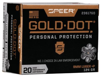 Speer Ammo Gold Dot Personal Protection 9mm Luger+P 124-Grain Hollow Point Handgun Ammunition, 20 Rounds