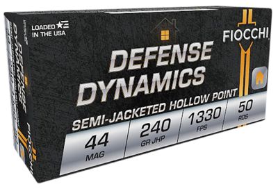 Fiocchi Defense Dynamics .44 Magnum 240-Grain Jacketed Hollow Point Handgun Ammunition, 50 Rounds