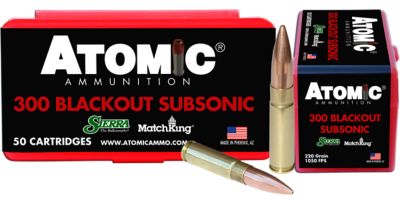 Atomic Ammunition Subsonic .300 AAC Blackout 220-Grain Hollow Point Boat Tail Rifle Ammunition, 50 Rounds