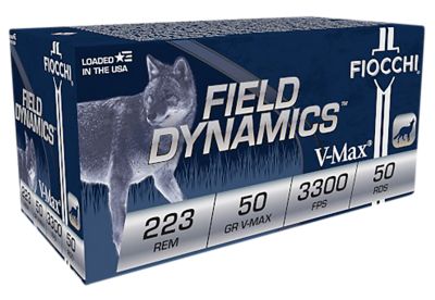 Fiocchi Field Dynamics .223 Remington 50-Grain Hornady V Max Rifle Ammunition, 50 Rounds