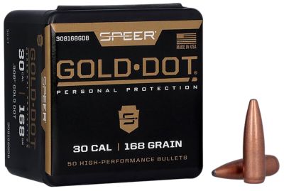 Speer Ammo Gold Dot .30 Caliber 168-Grain Soft Point Reloading Rifle Bullets, 50 Rounds