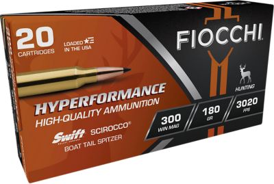 Fiocchi Hyperformance .300 Win Magnum 180-Grain Swift Scirocco II Boat Tail Spitzer Rifle Ammunition, 20 Rounds