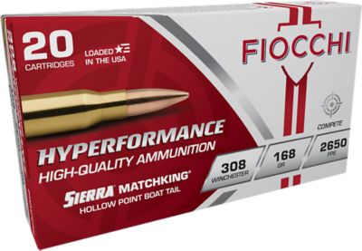 Fiocchi Hyperformance Compete .308 Win 168-Grain Sierra MatchKing BTHP Rifle Ammunition, 20 Rounds