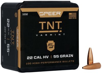 Speer Ammo TNT .22 Caliber 55-Grain Jacketed Hollow Point Reloading Rifle Bullets, 100 Rounds