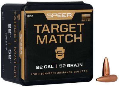 Speer Ammo Plinking Target Match .22 Caliber 52-Grain Hollow Point Boat Tail Reloading Rifle Bullets, 100 Rounds
