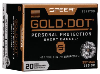 Speer Ammo Gold Dot Personal Protection .357 Magnum 135-Grain Hollow Point Handgun Ammunition, 20 Rounds