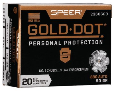 Speer Ammo Gold Dot Personal Protection .380 ACP 90-Grain Hollow Point Handgun Ammunition, 20 Rounds