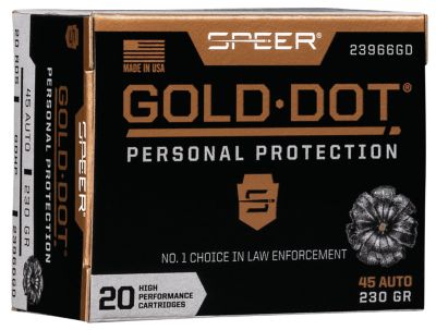 Speer Ammo Gold Dot Personal Protection .45 ACP 230-Grain Hollow Point Handgun Ammunition, 20 Rounds