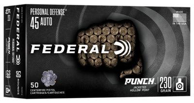 Federal Punch .45 Auto 230-Grain Jacketed Hollow Point Handgun Ammunition, 50 Rounds