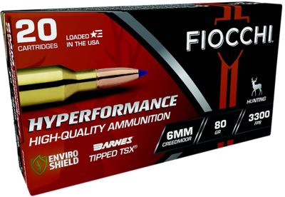Fiocchi Hyperformance 6mm Creedmoor 80-Grain Barnes Tipped TSX Rifle Ammunition, 20 Rounds