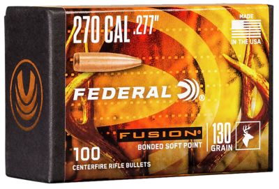 Federal Fusion Component .270 Win 130-Grain Fusion Soft Point Reloading Rifle Bullets, 100 Rounds
