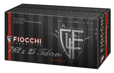 Fiocchi Heritage 7.62x25mm Tokarev 88-Grain Full Metal Jacket Handgun Ammunition, 50 Rounds