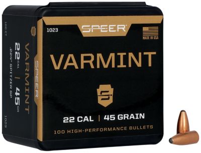 Speer Ammo Varmint .22 Caliber 45-Grain Jacketed Soft Point Reloading Rifle Bullets, 100 Rounds
