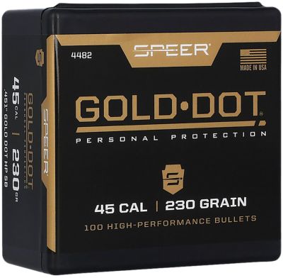 Speer Ammo Gold Dot Personal Protection .45 Caliber 230-Grain Hollow Point Reloading Rifle Bullets, 100 Rounds, 4482