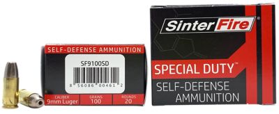 SinterFire Special Duty (SD) 9mm Luger 100-Grain Lead Free Frangible Hollow Point Handgun Ammunition, 20 Rounds