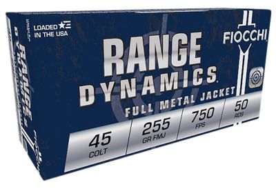 Fiocchi Range Dynamics .45 Colt 225-Grain Complete Metal Jacket Handgun Ammunition, 50 Rounds