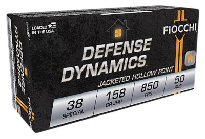 Fiocchi Defense Dynamics .38 Special 158-Grain Jacketed Hollow Point Handgun Ammunition, 50 Rounds